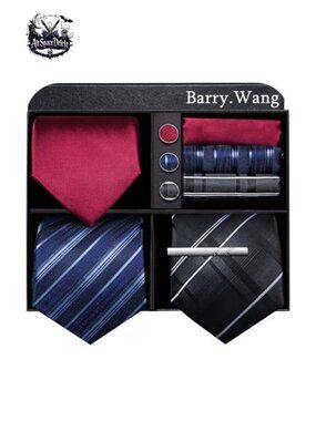 3 PCS Men's Silk Blend Tie Set Pocket Square Cufflinks Tie Clip Gift Box